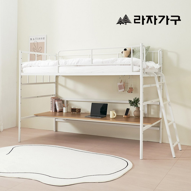 라자가구 안나 6단계 높이조절 2층 벙커침대 책상형 침대 프레임 S, 책상침대, 화이트