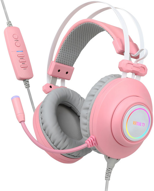 앱코 HACKER 가상 7.1 RGB 진동 노이즈 캔슬링 마이크 3D 초경량 게이밍 헤드셋, N550, 핑크