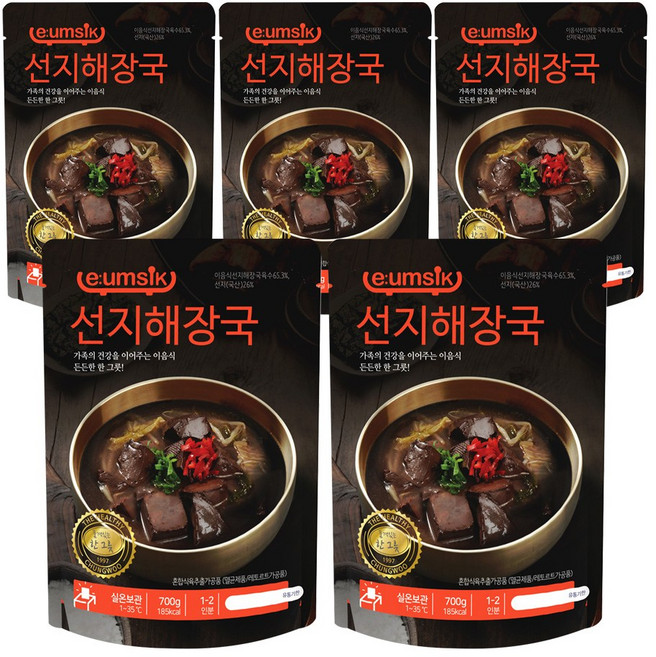 이음식 선지해장국 700g 실온보관 1-2인분, 5개