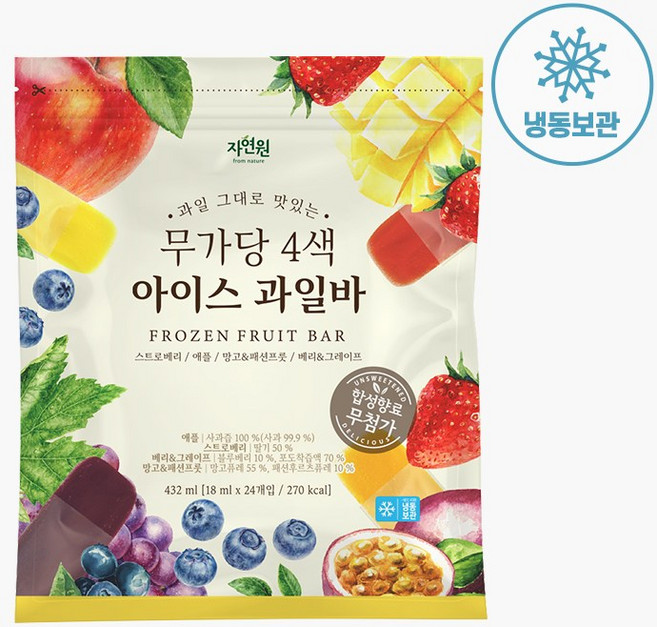 [자연원] 무가당 4색 아이스 과일바 18ml x 24개입, 24개