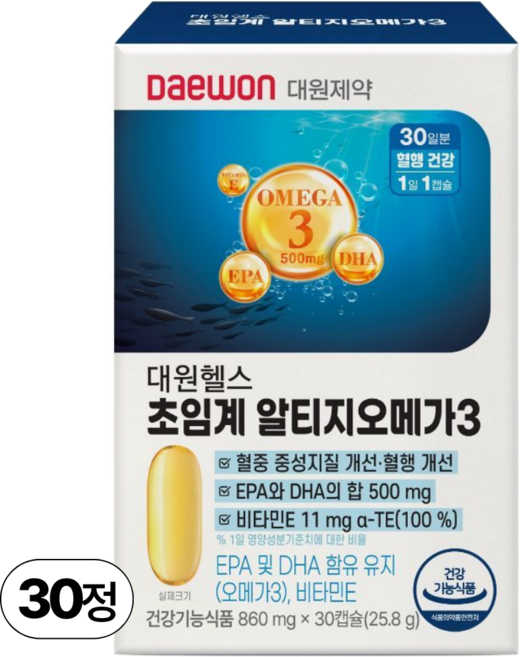 대원제약 초임계 알티지 rTG 오메가3 600 (혈행 개선 건조한 눈)/30일분), 1박스, 30회분