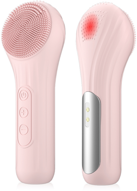Pealy 진동 클렌저 실리콘 브러쉬 세안기 온열마사지 자석 흡착식 충전 6단계 강도조절 IPX7급 방수, 1개, 핑크