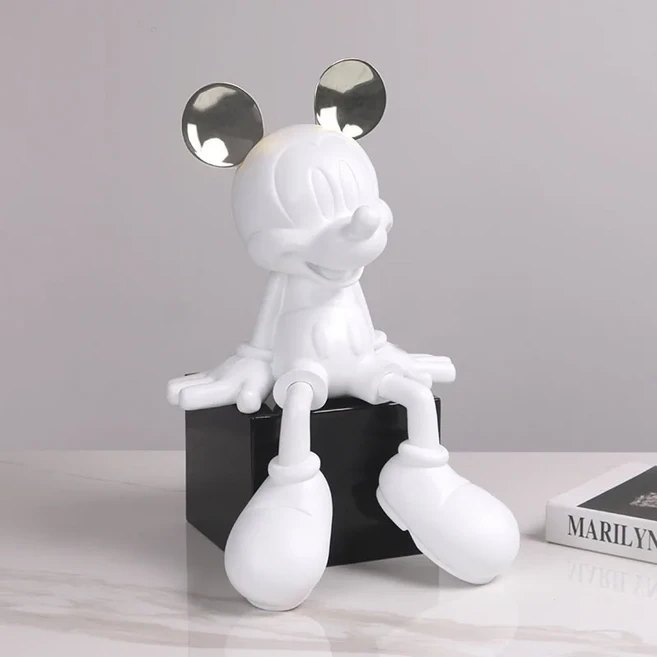 만화 미키 마우스 동상 레진 재질의 앉아있는 조각상 피규어 패션 브랜드 데스크탑 장식품 사무실 가정 인, 01 25cm, 09 White Silver