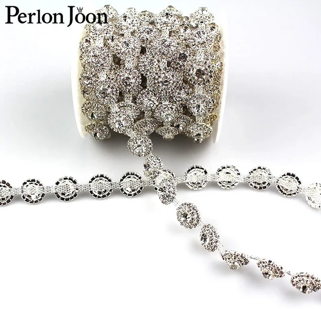 5야드/롤 도매 실버 화이트 유리 깨끗한 크리스탈 라인 석 트림 신부 웨딩 드레스 장식 액세서리