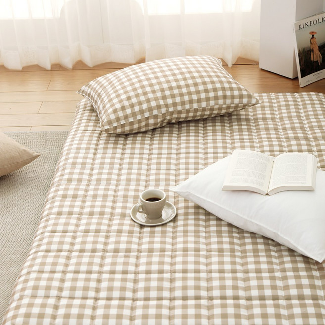 애프터식스 국산 우디체크 누빔요커버+허브요솜 5cm 세트/바닥 매트 요세트 S D Q 감성 요매트