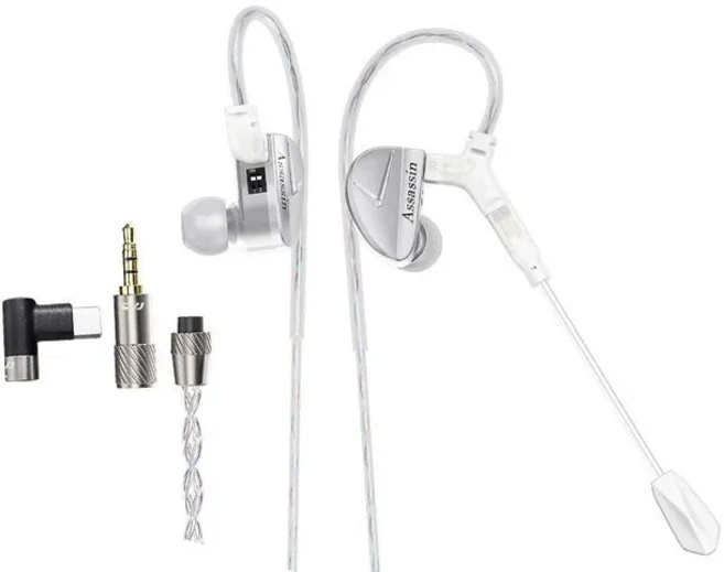 CVJ 어쌔신 실버 인이어 이어폰 게임 모드 HIFI 마이크 하이브리드 튜닝 스위치 유선 이어버드 IEM 헤드폰, 01 CVJ Assassin Sliver
