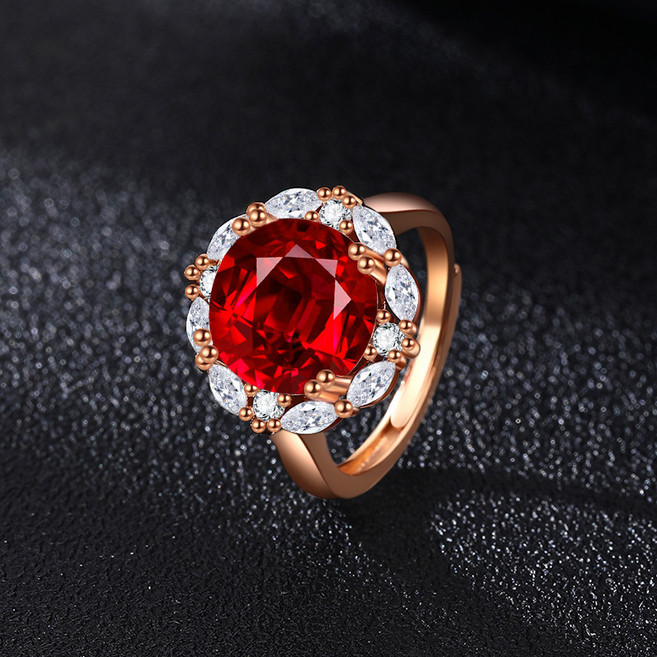 FANSYLI 5캐럿 가넷 반지 여성 큐빅 925 실버 모이사나이트 반지 사이즈 조절 우정 반지 W2503M16