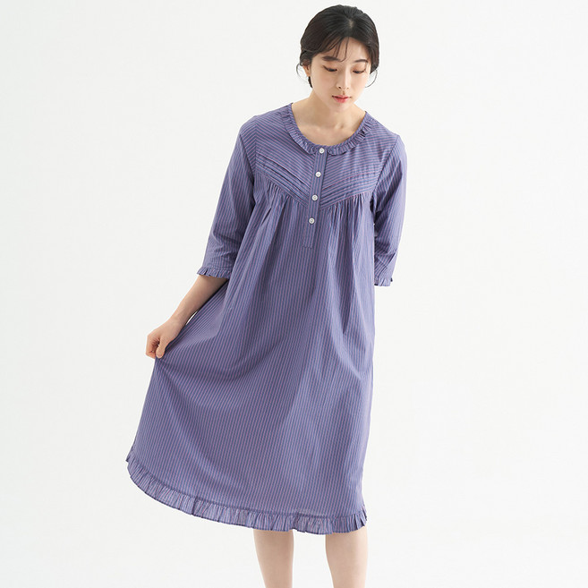 메이플라워 진퍼플ST 7부 순면 여성 빅사이즈 홈웨어 원피스 잠옷
