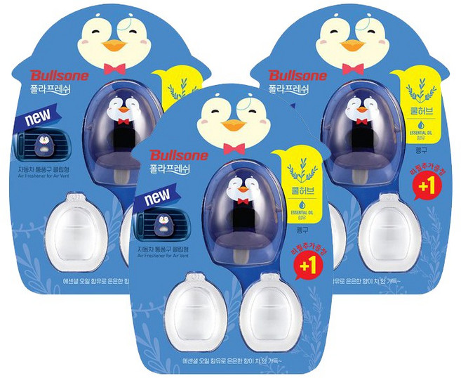 폴라프레쉬 통풍구 방향제, 3개, 쿨허브향 펭구