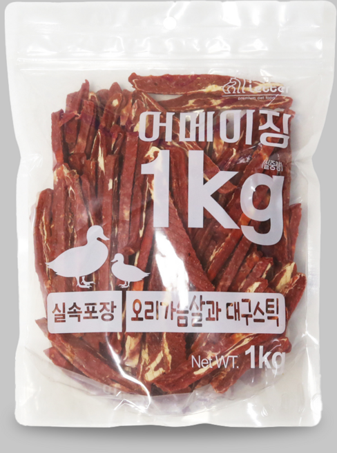펫레터 어메이징 대용량 강아지 간식, 오리&대구스틱, 1kg, 1개