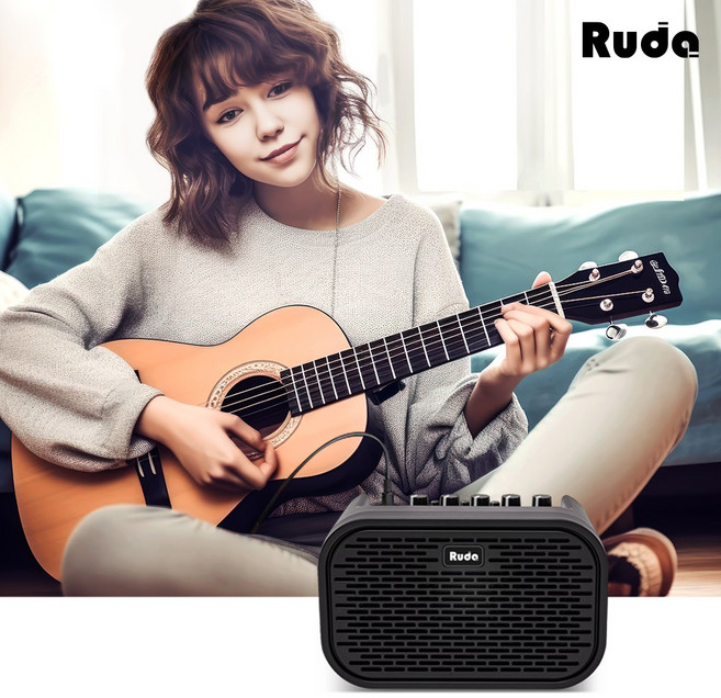 일렉기타 미니앰프 RUDA GM-10 전기기타 통기타 전자드럼 이펙터 GM10, 블랙, 1개