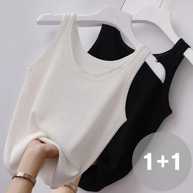 지디오 여성 빅사이즈 나시 2개 세트 민소매 티셔츠 스판 쿨 니트 슬리브리스 골지 레이어드 2종