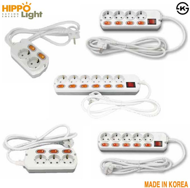 HiPPO 히포 국산 개별 스위치 멀티탭 5구 16A 통합 개별 절전 안전 접지, 화이트, 1개, 5m