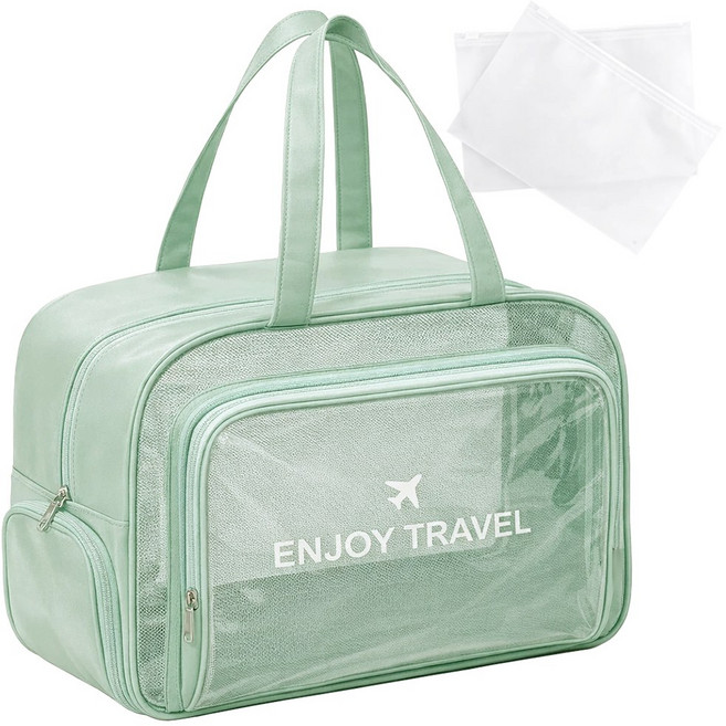 투데이리빙 대용량 신발 분리 수납 다용도 가방 + 지퍼백 남자 여성 성인 수영 목욕 방수백 수영장 비치 물놀이 방수 숄더백 수영복 대형 백팩 비치백, 그린