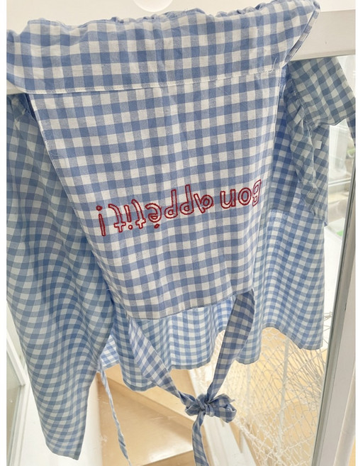 Bon appetit 프렌치 레터링 체크 스트라이프 에이프런 앞치마, 체크(스카이블루), 1개