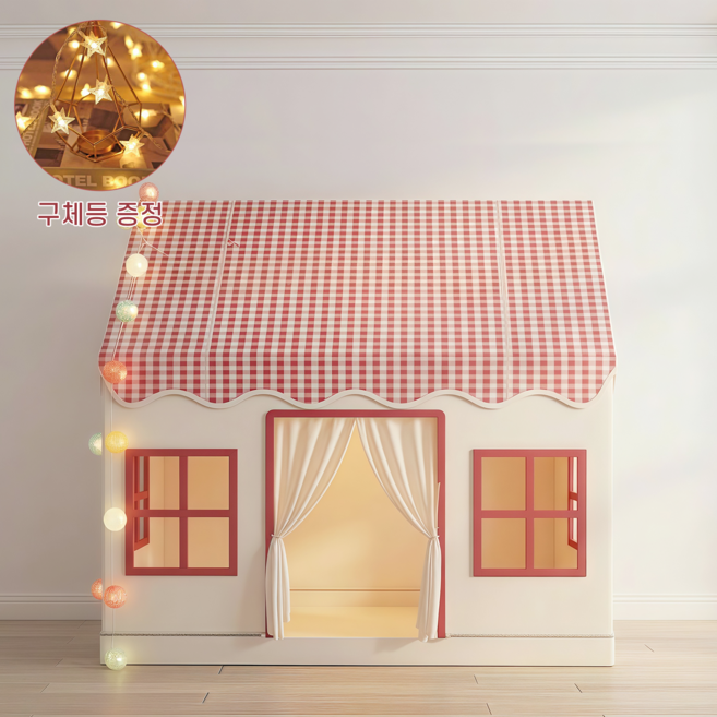 Leesheer 실내 텐트 플레이 원터치텐트 캠핑텐트 (매트 미포함), 3명, 분홍색 체크무늬