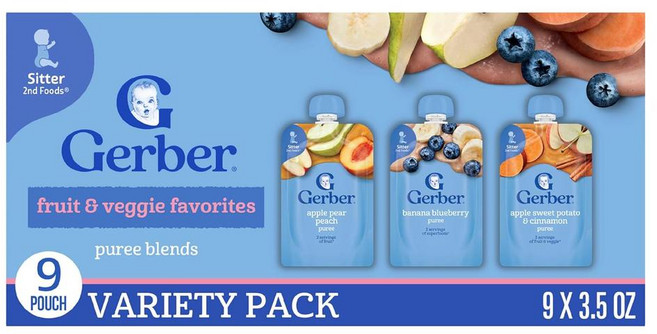 거버 토들러 푸드 프룻베지 페이보릿 반고형 이유식 혼합(3종9입) Gerber Fruit Veggie Favorites Variety, 9개, 99g