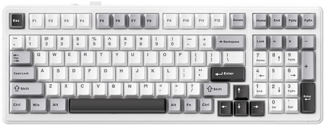 AULA F99 타란튤라 커스텀 플래그십 유무선 기계식 키보드, 화이트 + 그레이 + 블랙, 레오보그 스마트축 V3, 제조사축