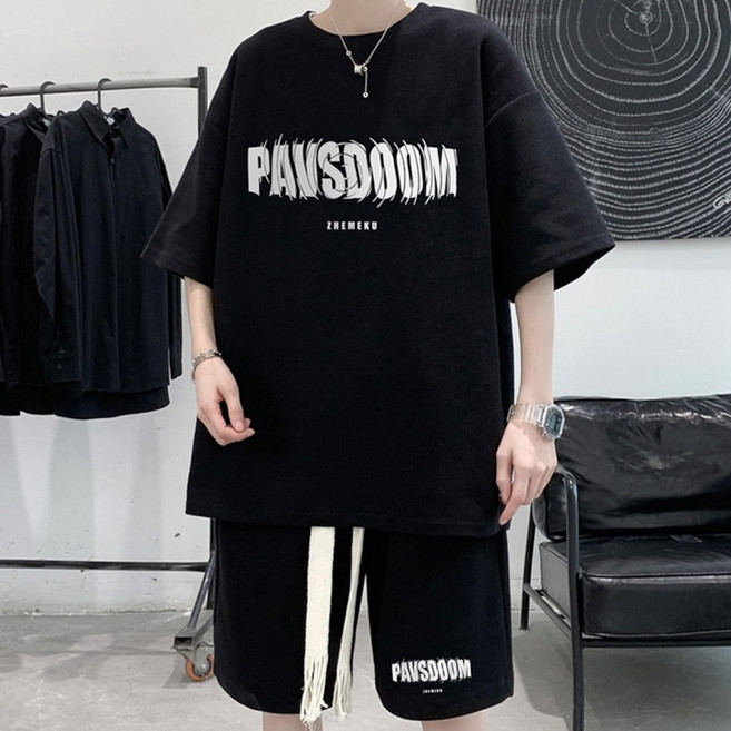 스몰더 남성 프린팅 여름 반팔 트레이닝 세트