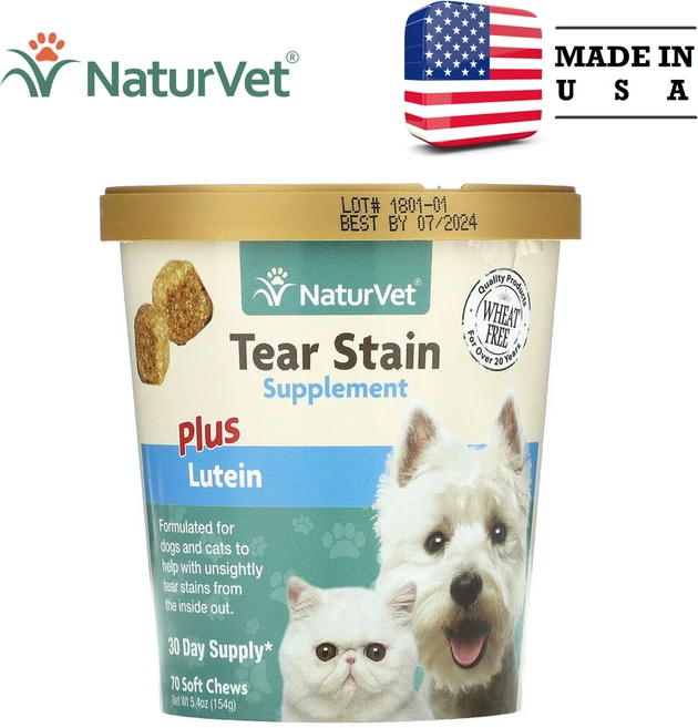 NaturVet 눈물 자국 루테인 함유 반려견 및 반려묘용 70개/120개, 1개 - 쿠팡