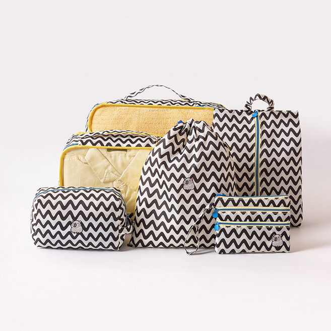 킹프레쉬 여행용케리어정리백 파란무늬 6종세트KF-01, 체크 블랙