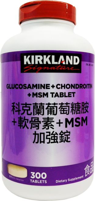 Kirkland Signature 葡萄糖胺+軟骨素+MSM 加強錠 膳食補充品, 1個, 300顆