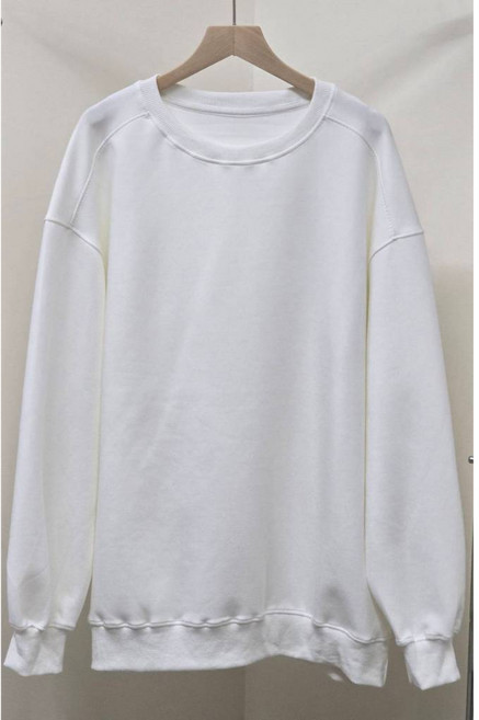 CHILL 質感簡約寬版大學T 女生圓領長袖上衣