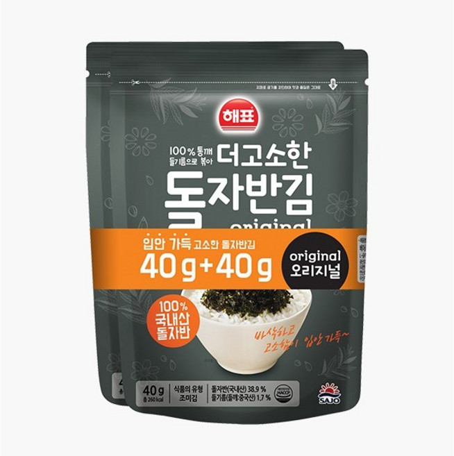 해표 100% 통깨 들기름으로 볶아 더고소한 돌자반김 오리지날 40g + 40g, 80g, 14개