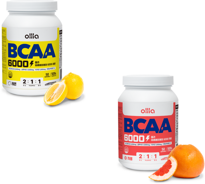 [1+1] 올라 BCAA 6000 맛있는 아미노산 보충제, 레몬자몽, 2개, 500g