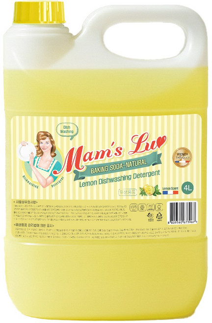 맘스럽 레몬 주방세제 베이킹소다 특대용량 레몬향 과일 채소용 중성 세제, 1개, 4L