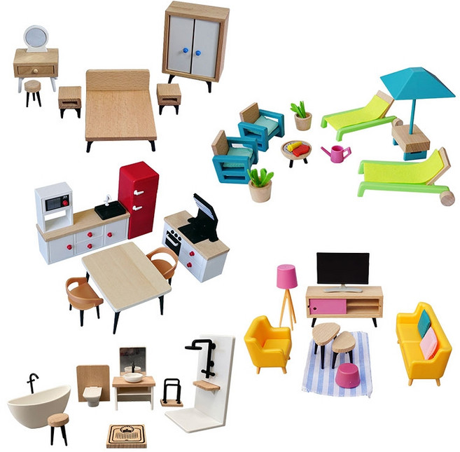 원목장난감 원목 인형의 집 하우스 역할놀이 교구, 08.인형의집세트J