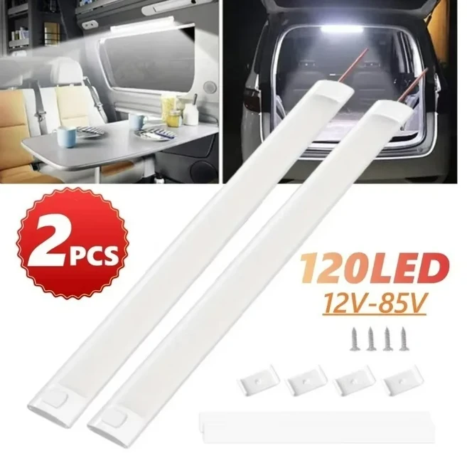호환 12V/24V 120 LED RV 트렁크 라이트 캐러밴 트레일러 용 실내 조명 Motorhome 밴 트럭 트럭 캠핑카 보