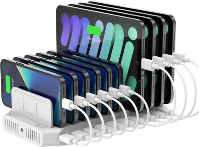Unitek 유니텍 멀티 충전 스테이션 10포트 USB 충전기 - 스마트IC 기술과 조절 가능한 구획이 있는 다중 기기용 정리대 스탠드 아이패드 태블릿 킨들 아이폰 호환, 1개