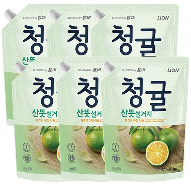 참그린 청귤 주방세제리필1kg, 970ml, 6개