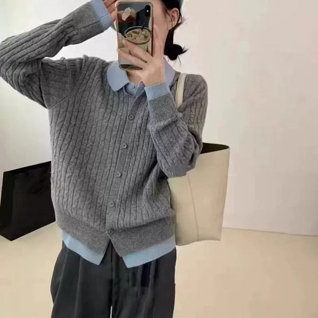 루스리더 여성 카라넥 니트 패션 가디건 M833