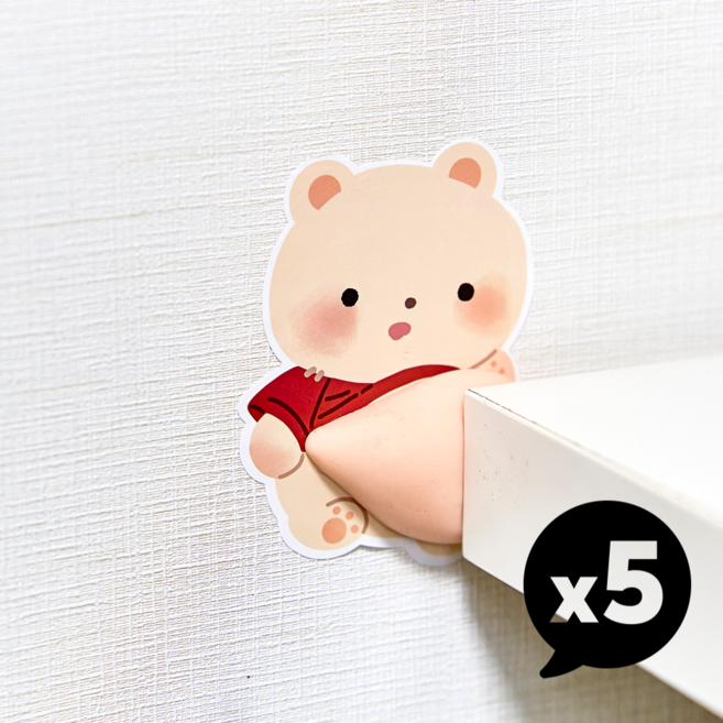 무둥 데스크테리어 3D 문콕방지 스티커, 곰돌이 5매