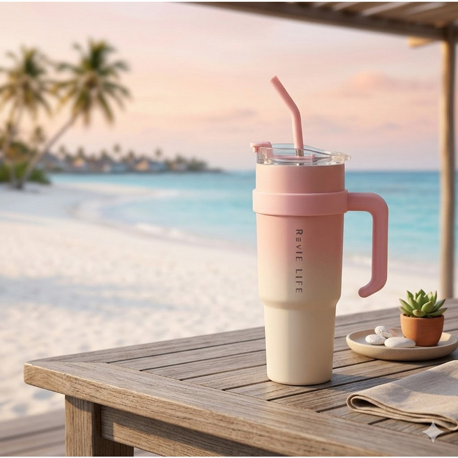 르비에 텀블러 대용량크기 대용량 전용빨대 스텐 전용손잡이 차량 컵홀더에 쏙, 1개, 1.8L, 핑크