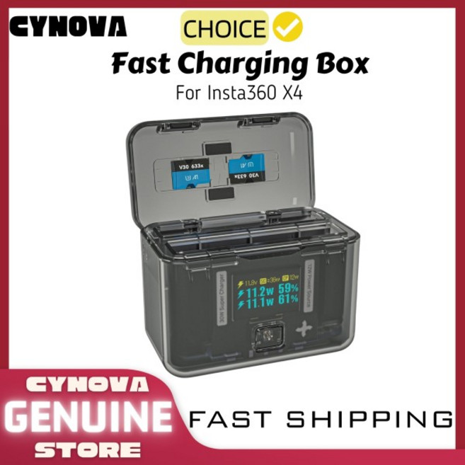 호환 Insta360 X4 용 CYNOVA 고속 충전 박스 케이스 360 액세서리 휴대용 보조베터리 OLED 디스플레이, 1개