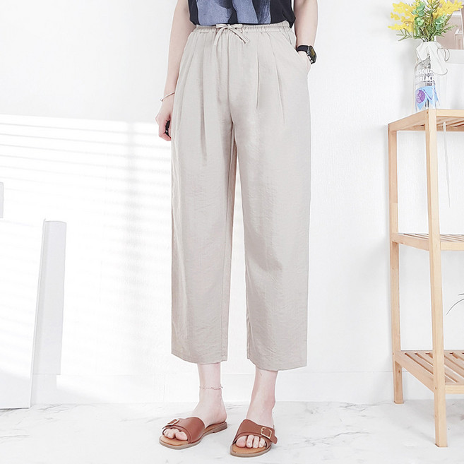 103st 냉감 기능성 시원한 여름 바지/핀턱 밴딩 스판 쿨 배기 팬츠 8부/ S~3XL 여성 빅사이즈