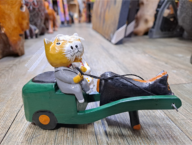 [리아]웨딩 마차 목각 고양이인형 고양이장식소품 결혼선물 신혼 집들이선물 카페소품