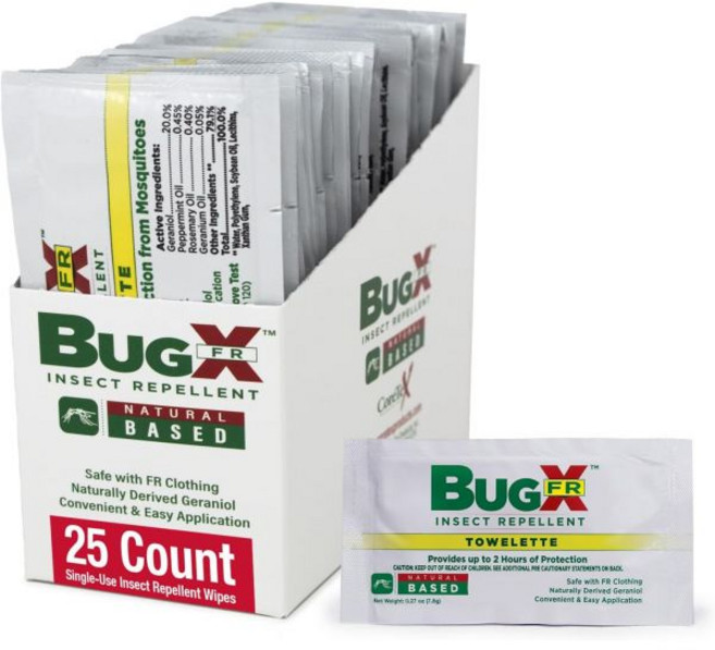 코어텍스 버그 X FR DEET 프리 벌레 퇴치 물티슈 - 25개의 일회용 천연 유래 제라늄 오일 팩 파리 벼룩 및 진드기로부터 보호 여행용 모기 퇴치용 토블렛, 25 Count (Pack of 1), 1개