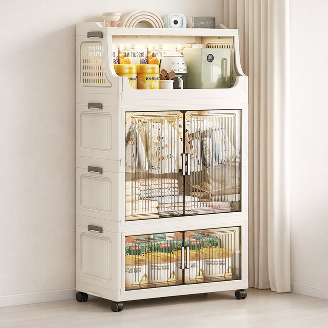 아이방 옷장 수납장 접이식 이동식 플라스틱 옷장 대용량 장난감 정리함, 흰색