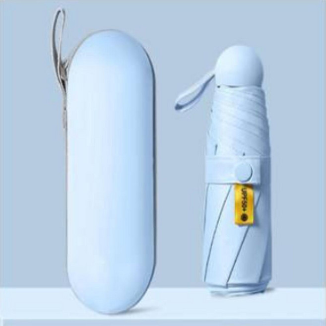 초경량 마카롱 캡슐 5단 양우산 휴대용 접이식 UV차단 암막 케이스 포함, 스카이, 1개