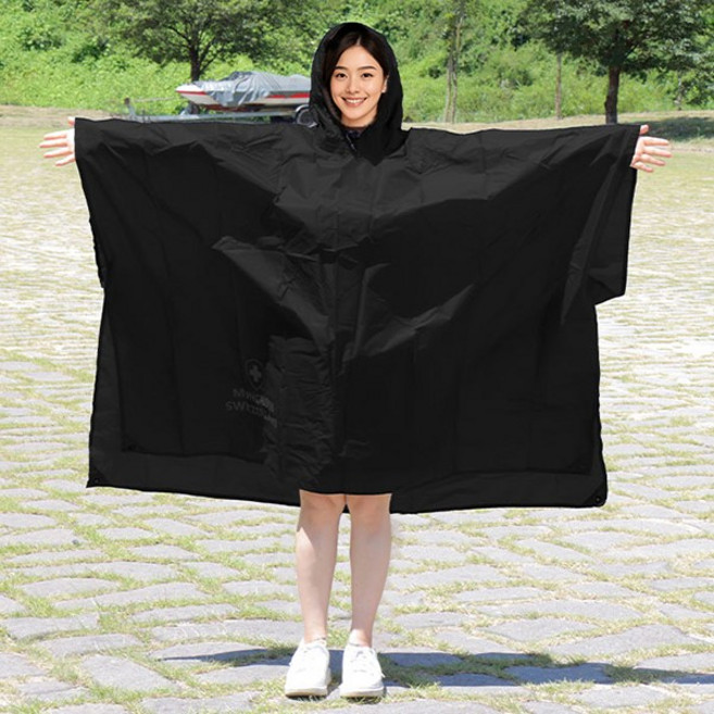 몽크로스 고급 판초우의 레인코트 비옷 남녀공용 캠핑 다회용 우비 빅사이즈, 1개, 블랙