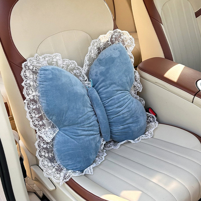 레이스 나비 차량등받이쿠션 목허리쿠션 쇼파쿠션 의자쿠션 (아름답고 사치스러운 스타일 차량 내부/거실 등에서 사용하기 적합함), 허리 - 파란색
