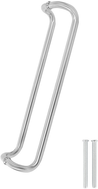 철물이네 강화도어 손잡이 600mm 스텐 꺽인 25파이 원형 유리문, 실버무광