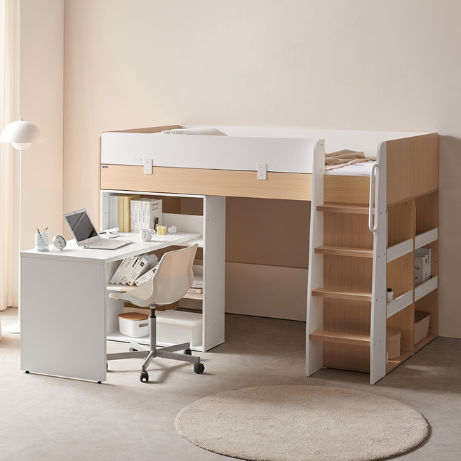 더끌림 스토리쥬4 수납 벙커침대 SS(슈퍼싱글) 프레임+책상+책장 IKST409, 화이트