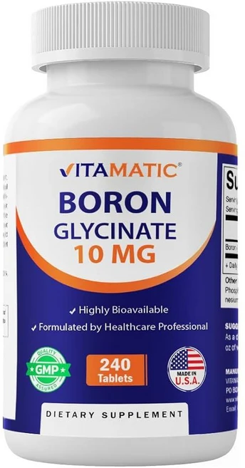 Vitamatic 킬레이트 붕소(글리시네이트) 10mg 240정 - 호르몬 균형 뼈 건강 및 결합 조직 지원, 1개 - 쿠팡
