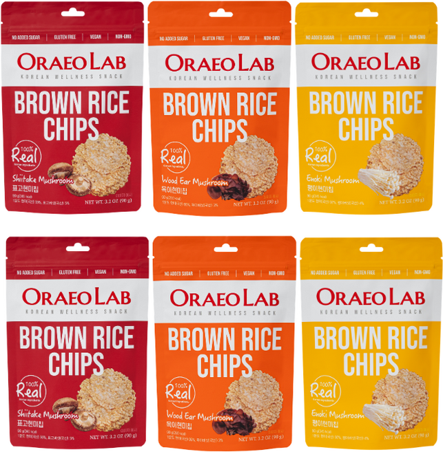 오래오랩 버섯현미칩 3종 세트(표고 목이 팽이) 저당 고단백 현미과자, 2세트, 90g