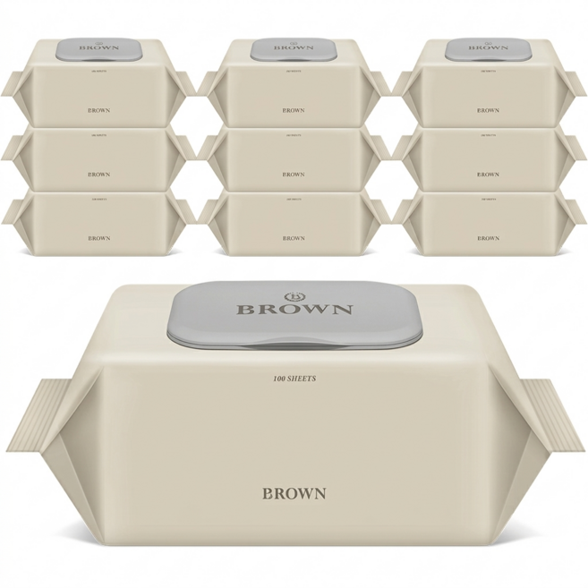 물티슈 구매1위 도톰한 물티슈 100매 10팩 BROWN GRAY 캡형, 10개, 100개입, 282g